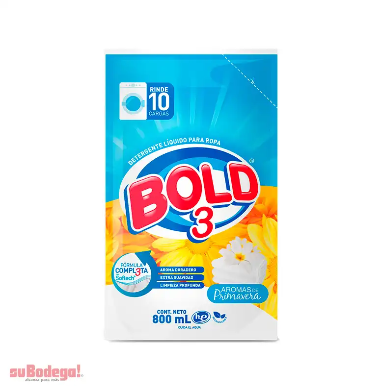 Detergente Bold 3 Flores Líquido 800 ml.