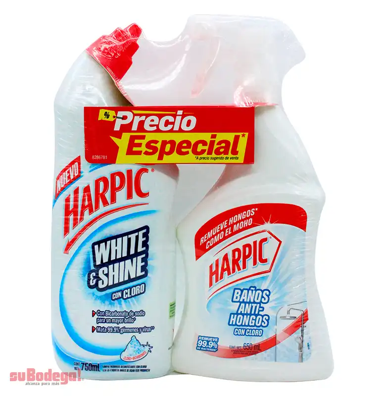 Limpiador Harpic White 750 ml. + Harpic Antihongos 650 ml.
