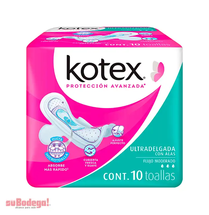 Toalla Sanitaria Kotex Nocturna Ultra Delgada con Alas 10 Pz