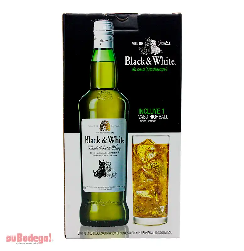 Whisky Black & White 700 ml. + Vaso.