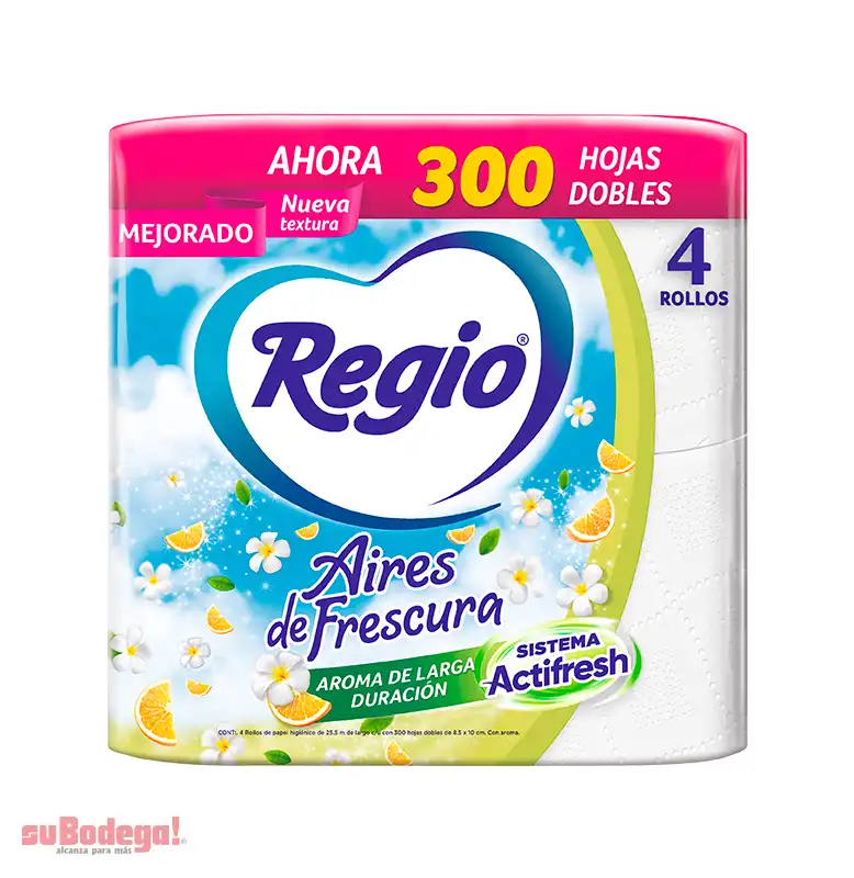 Papel Higiénico Regio Aires de Frescura 300 H.D. 4 Rollos