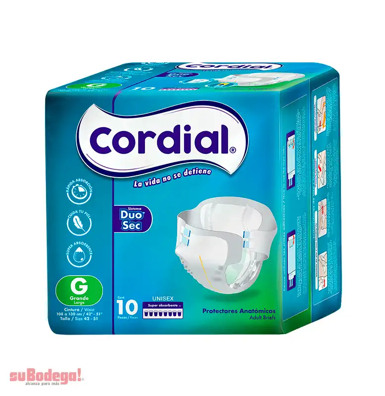 Pañal Cordial Adulto Grande 10 pz.