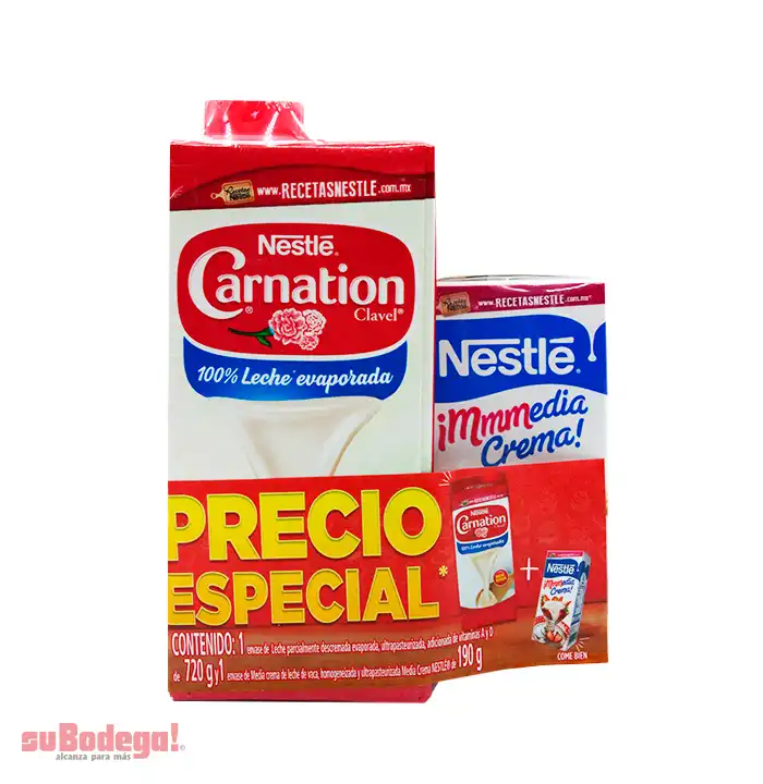 Leche Carnation Evaporada 720 gr. + Media Crema 190 gr.