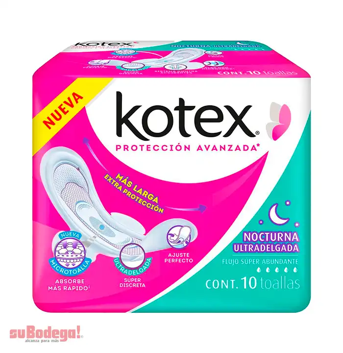 Toalla Sanitaria Kotex Nocturna Ultra Delgada con Alas 10 Pz