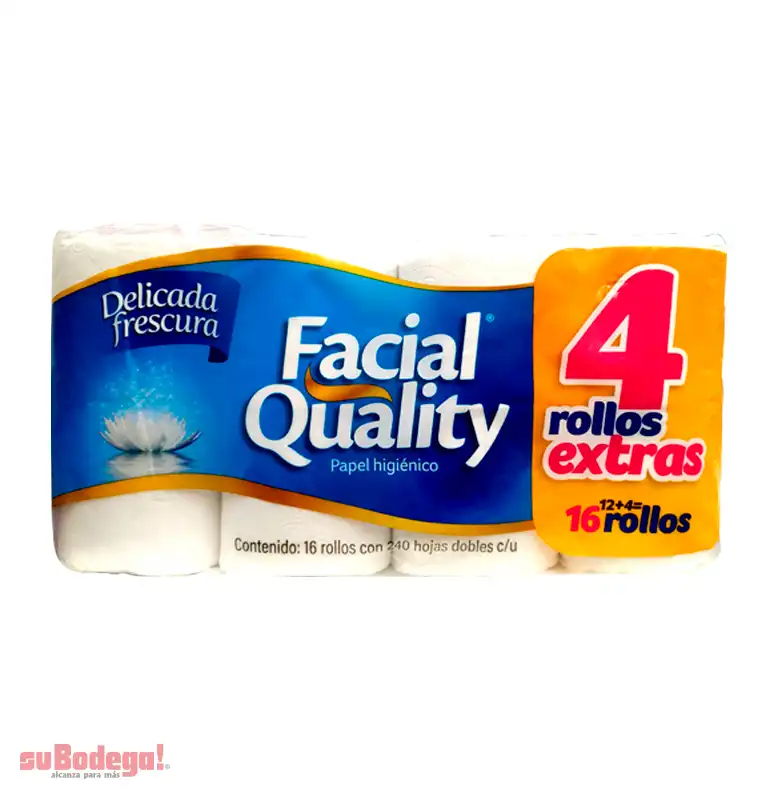 Papel Higiénico Facial Quality 240 H.D. 12 Rollos + 4