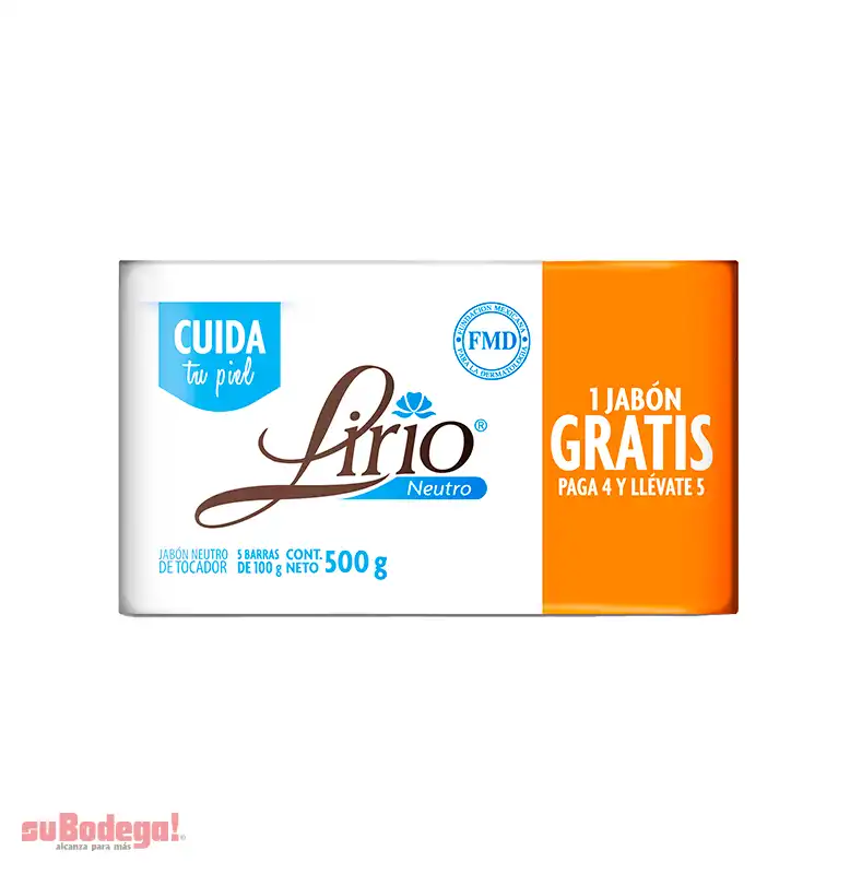 Jabón de Tocador Lirio Neutro 4/100 gr. + 1 Gratis.