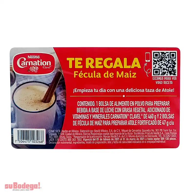 Leche Carnation Polvo 460 gr.. + 2 Maízena 47 gr. | suBodega! alcanza para  más