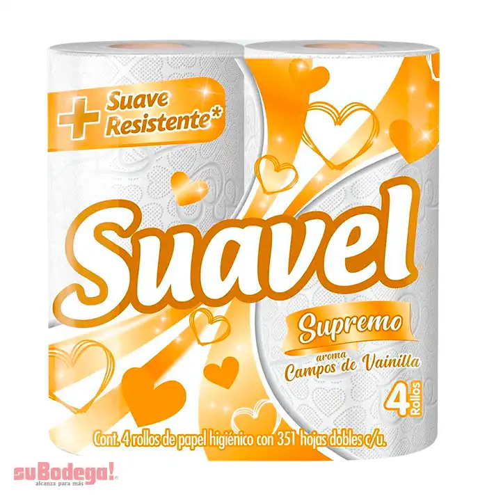 Papel Higienico Suavel Supremo Campos de Vainilla 351 H.D. 4 Rollos