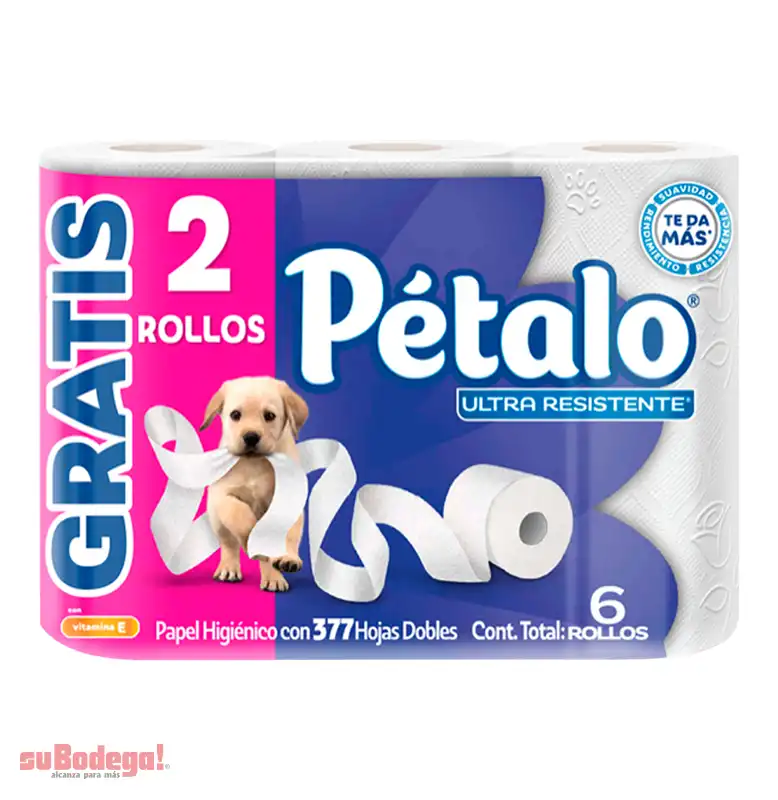 Papel Higiénico Pétalo Ultra Resistente 377 Hoja Doble +2 rollos gratis