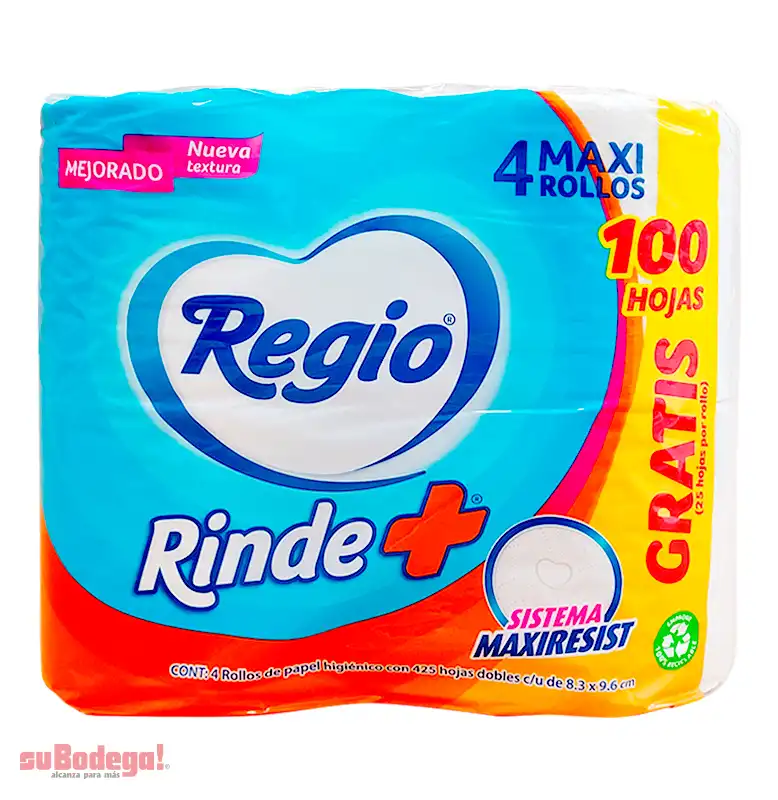 Papel Higiénico Regio Rinde Más 400 H. 4 rollos