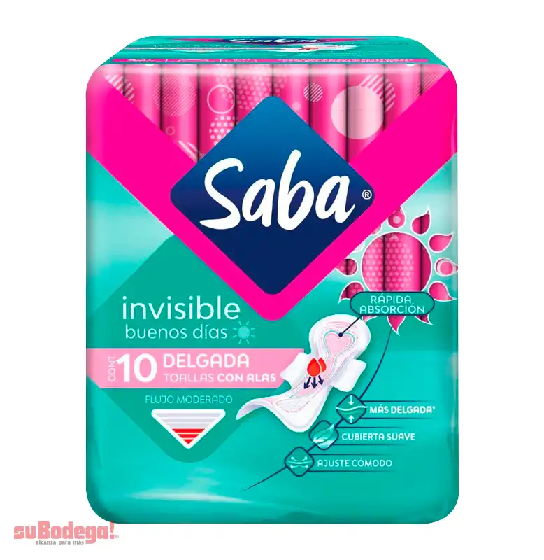 Toalla Sanitaria Saba Invisible con Alas 10 Pz.