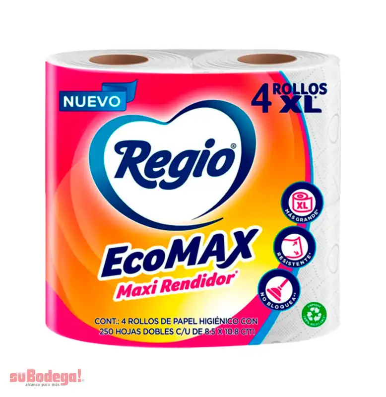 Papel Higiénico Regio Ecomax 250 H. 4 Rollos