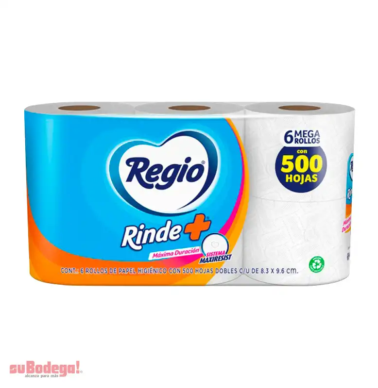 Papel Higiénico Regio Rinde Mas 500 HD 6 Rollos