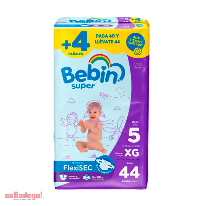 Pañal Bebín Super Extra Grande 40 Pz.+ 4 Pz.