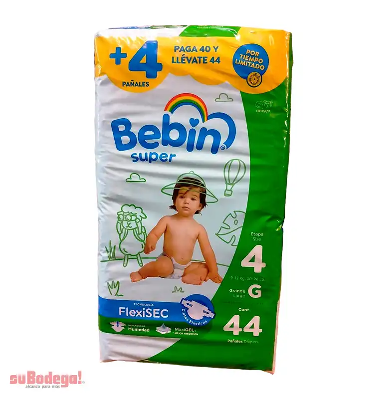 Pañal Bebín Super Grande 40 Pz.+4