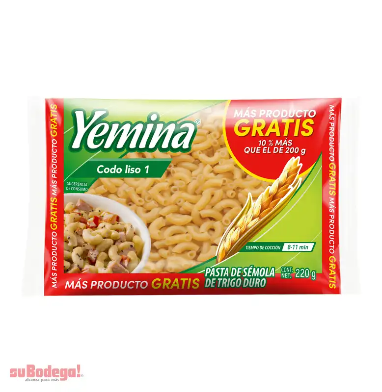 Pasta Yemina Codo Liso NO.1 Mas  Producto 220 GR.