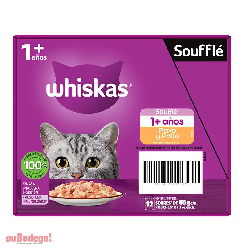Alimento Whiskas Souffle Pollo y  Pavo Adulto 85 GR.
