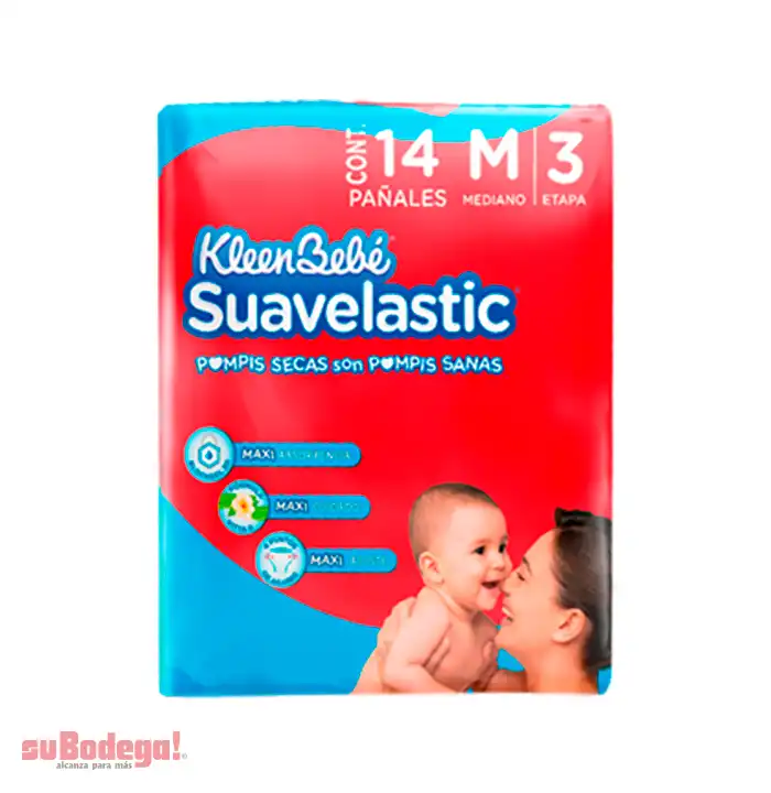 Pañal Kleen Bebé Suavelastic Max Unisex Mediano 14 pz.